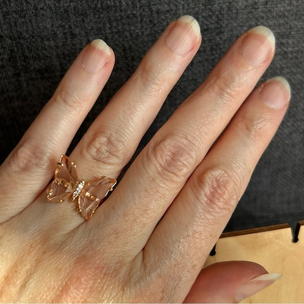 Pretty BLUSH PINK Butterfly Gemstone Fashion Ring, Gold, Adjustable